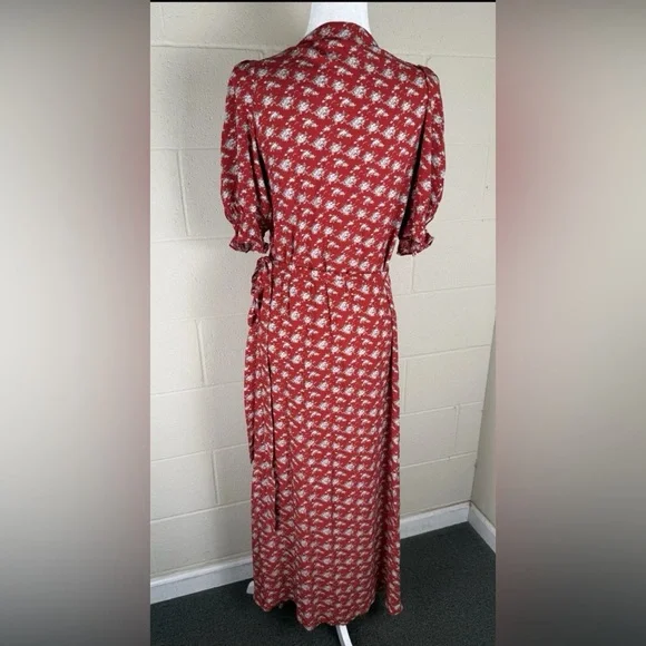 Natural Life Boho Red Ditsy Flower Sophia Wrap Maxi Dress Hippie Medium Prairie - Picture 3 of 13